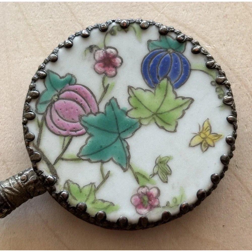 Vintage Small Porcelain Hand Mirror 5